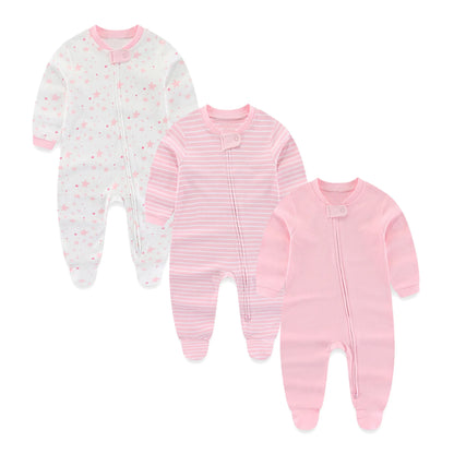 3-Pack Baby Rompers – Cotton Zippered Fall/Winter Set