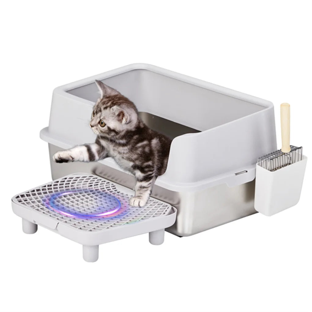 XL Stainless Steel Litter Box – High Sides &amp; Lid