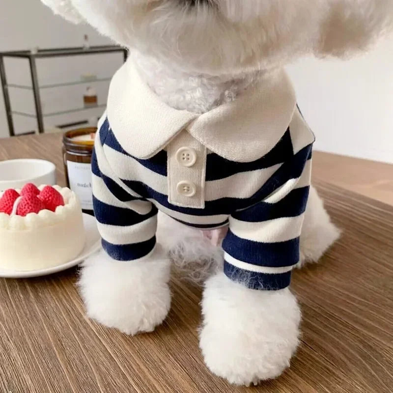 Striped Dog Polo Shirt – Soft Summer Outfit for Puppies
