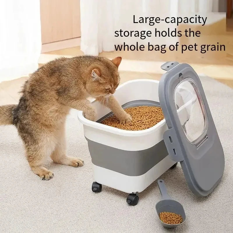 Folding Pet Food Storage Container – Airtight with Wheels