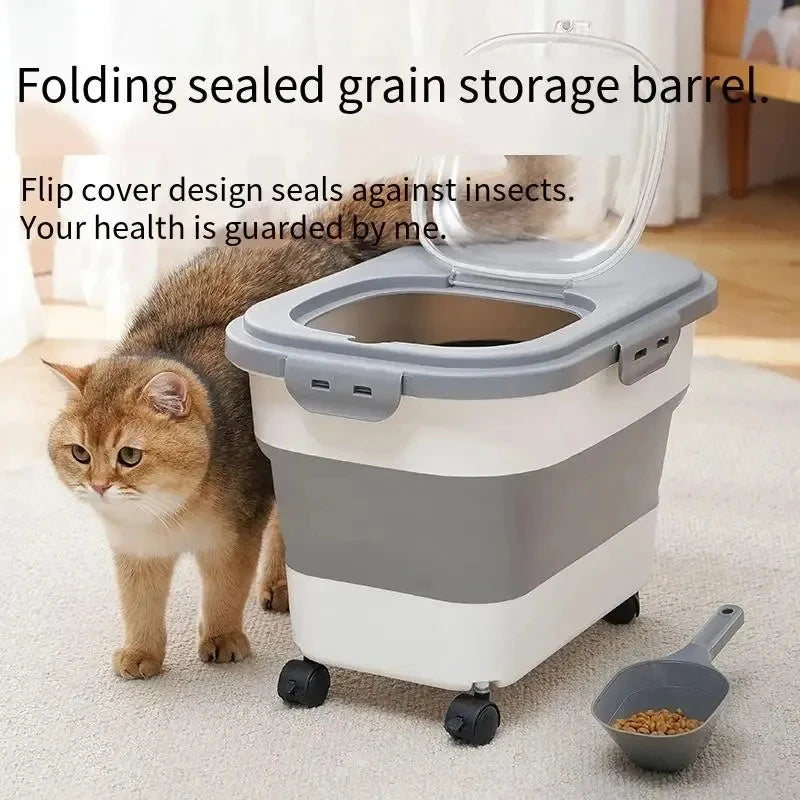 Folding Pet Food Storage Container – Airtight with Wheels