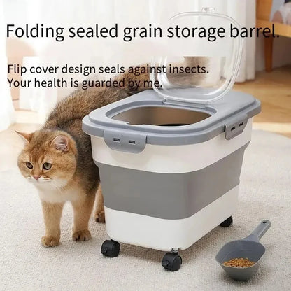 Folding Pet Food Storage Container – Airtight with Wheels