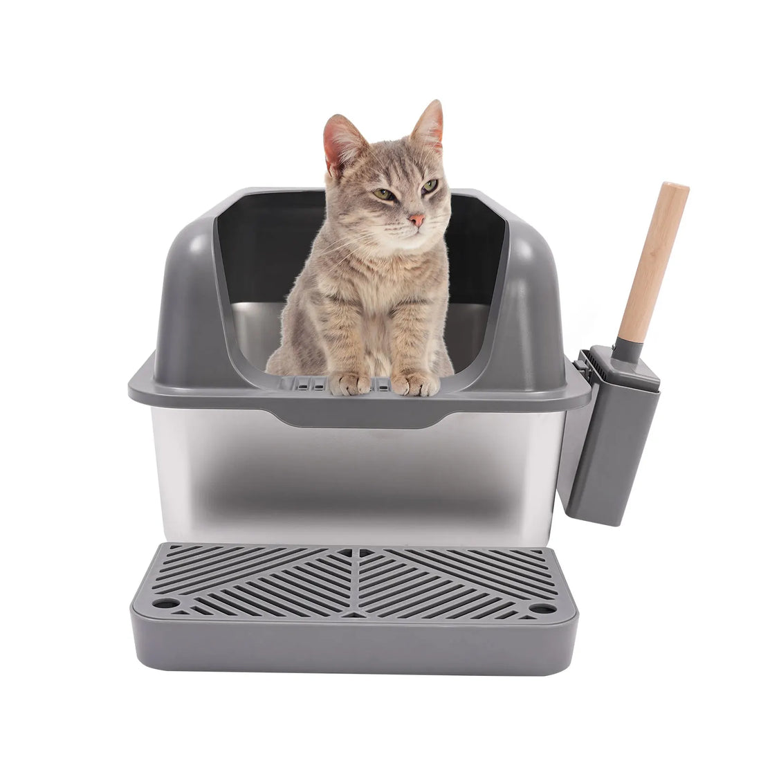 Large Semi-Open Cat Litter Box – Stainless Steel Inside