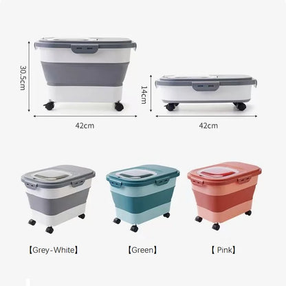 Folding Pet Food Storage Container – Airtight with Wheels