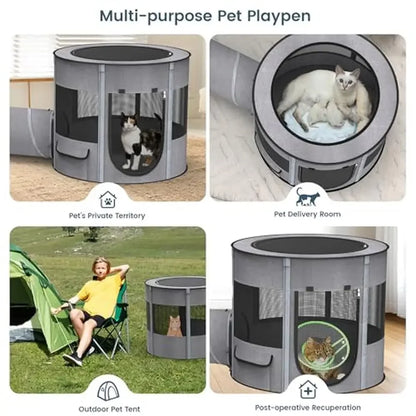 3-in-1 Foldable Pet Playpen – Tunnel &amp; Tent Combo