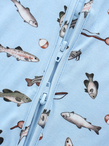 Bamboo Baby Romper – Fish Print &amp; Two-Way Zipper